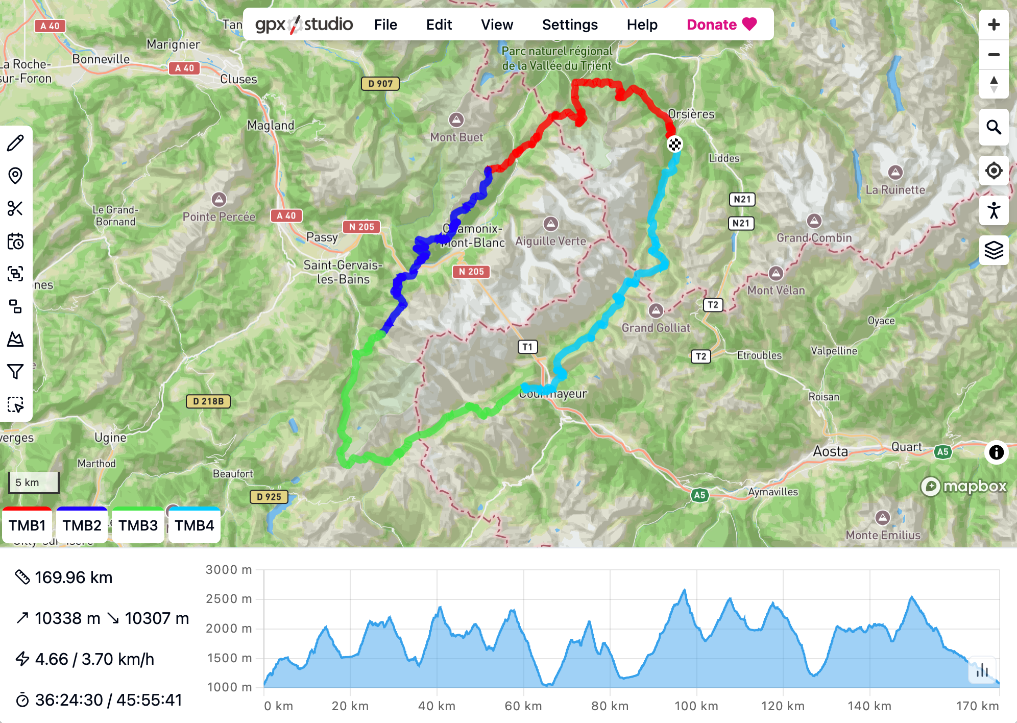 The gpx.studio interface.